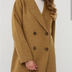 ESQUALO Women's Double-Breasted Brown Pea Coat